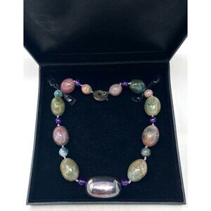 Rage Chunky Necklace Vintage 925 Silver Amethyst Multicolor‎ Mixed Stones 20"